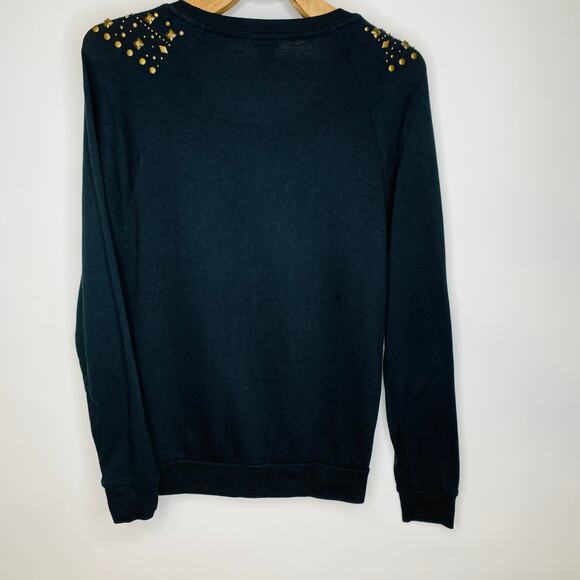 Embellished Dark Gray Sweatshirt w Bronze Beads Studs Sz Small - Picture 2 of 3